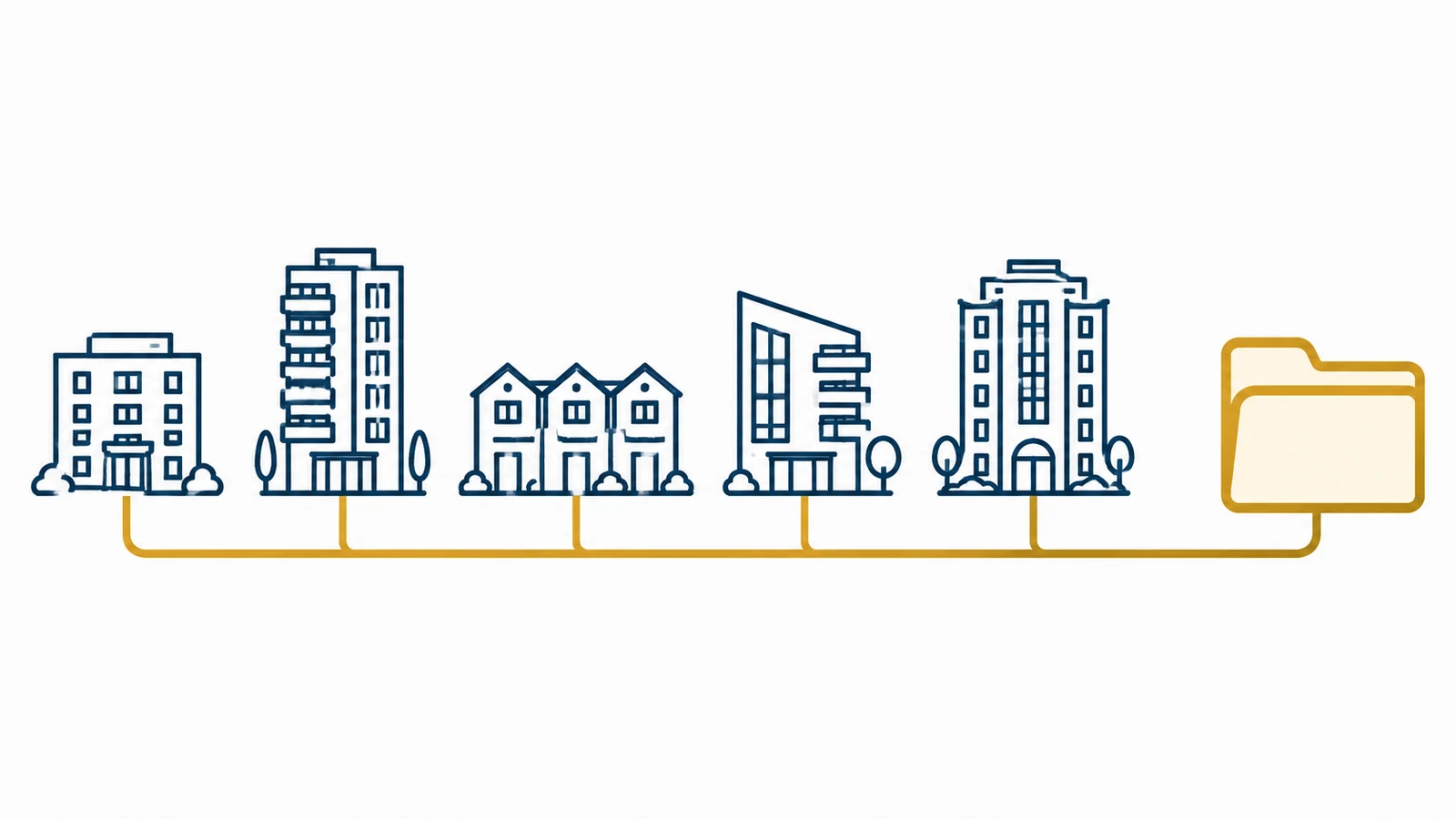 Illustration of a strata manager's portfolio of buildings feeding into one folder